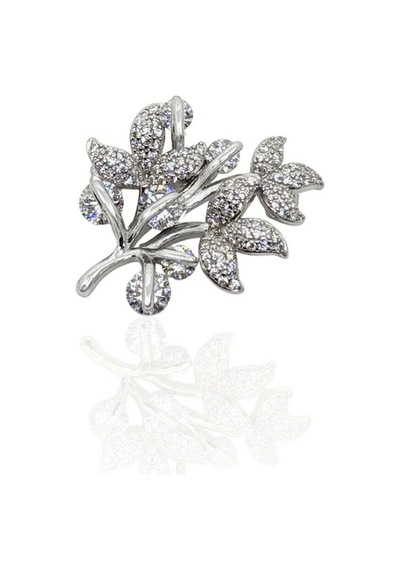 Oya Silver Çoklu Dallı Taşlı Yaprak Gümüş Broş 2.8x2.2cm Oysçdb008