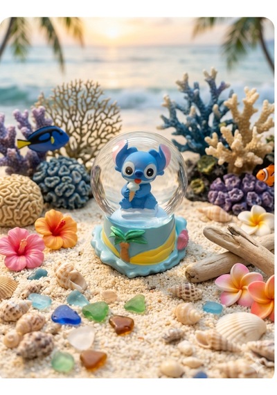 9cm-6cm Dondurmalı Figürlü Işıklı Stitch Kar Küre 9x6