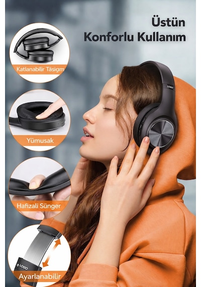 Bluetooth 5.3 Kulaklık & Hoparlör 2 Si 1 Arada 40mm Bass, Uzun Pil Ömrü