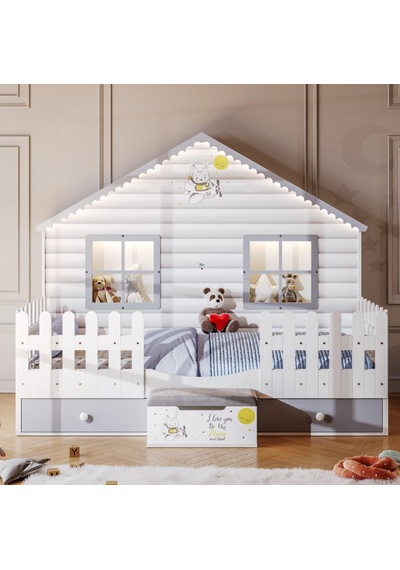 Meltem Kids Küçük Ev Çocuk Odası Montessori Karyola Gri 100 x 200 CM Gri