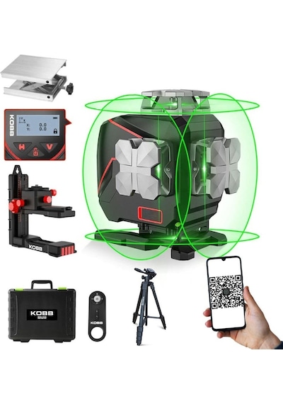 Kobb Kbl36gtp Profesyonel Li-ion Şarjlı 4x360⁰ Lcd Ekran Otomatik Hizalamalı Yeşil Çapraz Çizgi Lazer Distomat + Uzaktan Kumanda + Tripod + Taşıma Çan