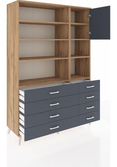 Hyperion Dolap 8 Raflı 8 Çekmeceli Tek Kapaklı 132x44x195 Çam-antrasit/antrasit Antrasıt/antrasıt Hyperion Dolap 8 Raflı 8 Çekmeceli Tek Kapaklı 132x44x195 Çam-antrasit/antrasit Antrasıt/antrasıt