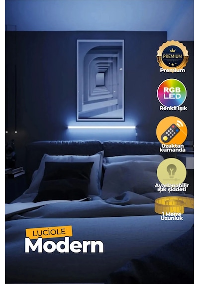Çok Renkli Led Abajur Yapışkanlı 1 Metre Her Alana Uygun Uzaktan