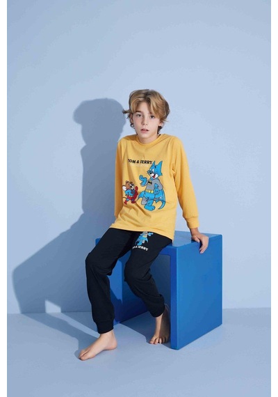 Tarık Erkek Çocuk Sevimli Kedi Desenli Uzun Kollu Pijama Takımı-962 Sarı