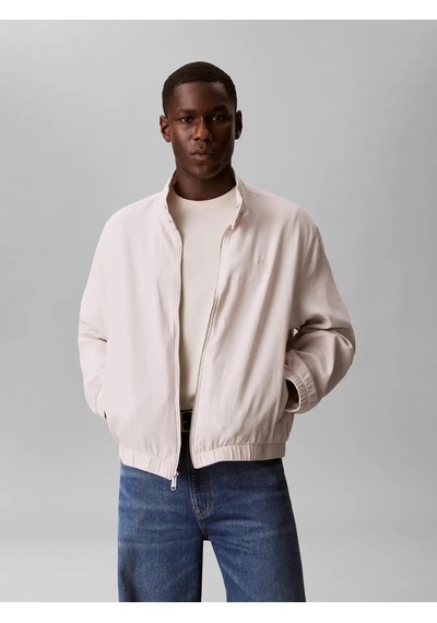 Calvin Klein Ls Lınen Harrıngton, Gna, M Krem Erkek Ceket
