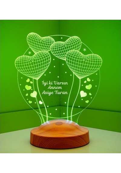 3D Led Lamba 3 Boyutlu Anneler Günü Kişiye Özel Balon Kalp Küre