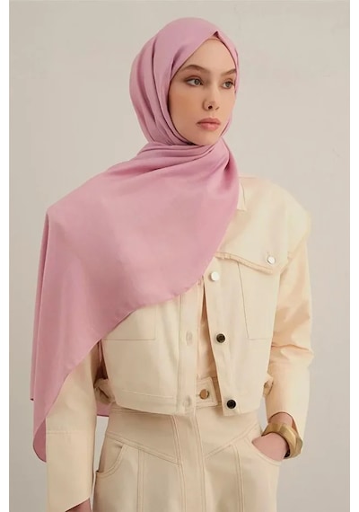 Armine Logo Bordürlü Pamuk İpek Şal 1 Pembe