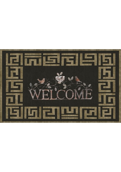 Dekoratif Dış Kapı Paspası Dijital Baskılı, Kaymaz Pvc Plastik Tabanlı, Şık Desenli Kapı Önü Paspası 40x70 Cm Siyah Altın