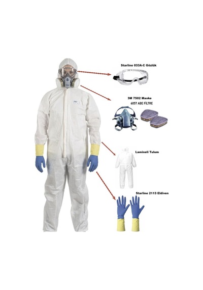 Boya İşlerinde Tam Koruma Set-3 Lamineli Tulum Eldiven 3m Maske Filtre Gözlük