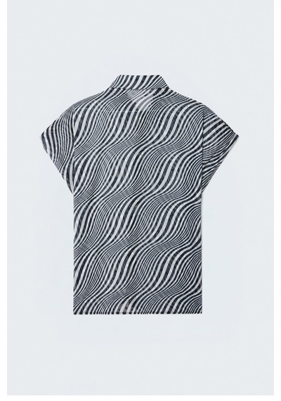 Sateen Kısa Kollu Zebra Desenli Gömlek - Siyah-137641