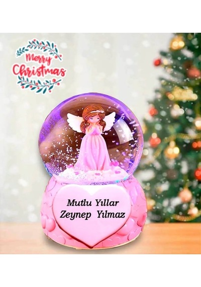 Kişiye Özel Renk Değiştiren Işıklı Pembe Peri Kar Küresi Sevgililer Günü