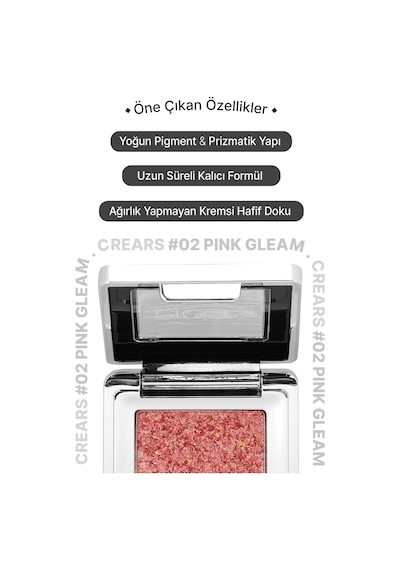 Cre'ars Mücevher Parlaklığında Yoğun Pigmentli Tekli Far Glitter Bomb Eyeshadow 02 Pink Gleam