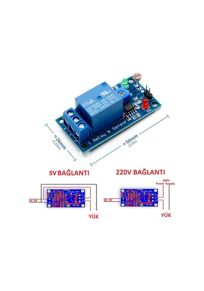 Alkatronik-5V Ldr Işık Kontollü Röle 5V Gündüz Gece Algılayıcı Röle Kartı