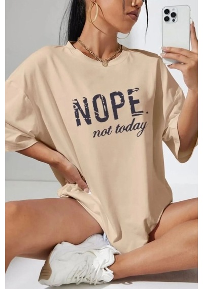 Unisex Not Today Baskılı T-shirt Bej