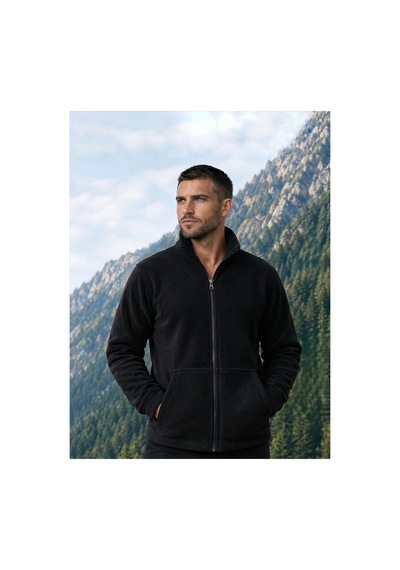 Givoria Erkek Kışlık Fermuarlı Cepli Polar Hırka Outdoor Siyah Siyah