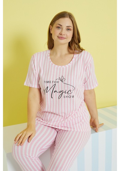 Siyah İnci Curve Büyük Beden Battal Boy Örme Pijama Takımı 24103609 Çok Renkli