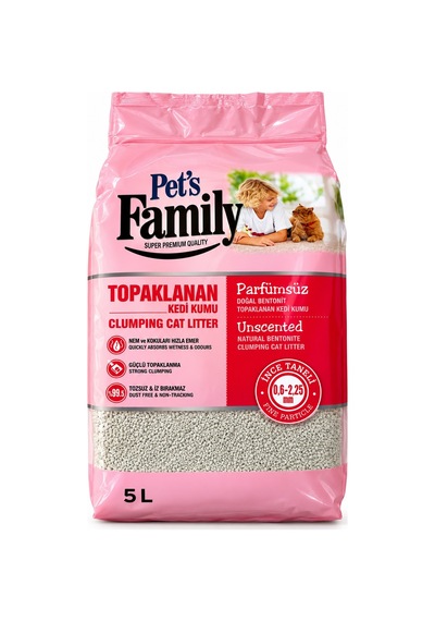 Pets Family Topaklanan Kedi Kumu Parfümsüz İnce 5 L X 4 Adet 20 Kg