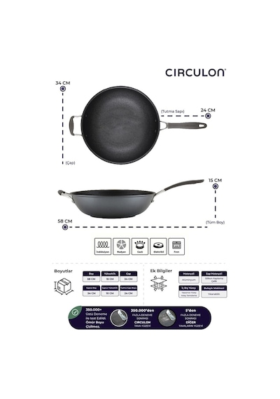 Circulon 34 Cm Wok Tava Gri
