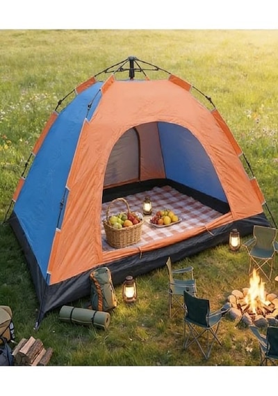 Mobgift Su Geçirmez Kamp Dayanıklı Pratik Kurulum Aile Tipi 4 Kişilik Çantalı Otomatik Çadır 2.2 2.5 1.35m Renk