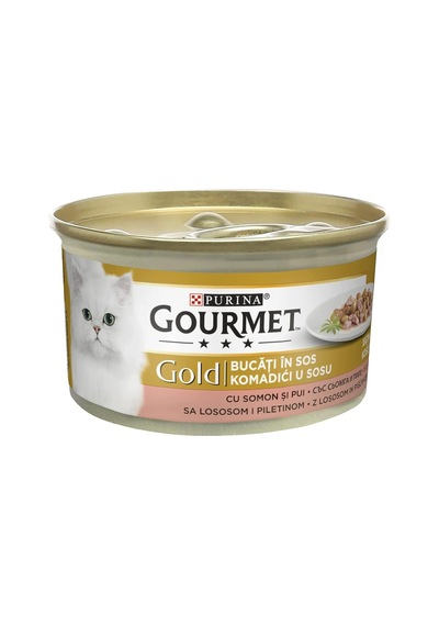 Gold Parça Etli Soslu Somonlu Ve Tavuklu Kedi Konservesi 85 Gr X 24 Adet
