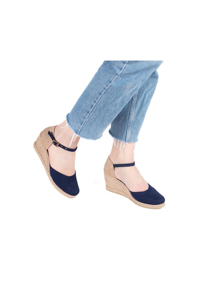 Star Tombis Gerçek Elişi Hasır Dolgu Topuk Keten Hasır Kadın Espadril Handmade Lacivert