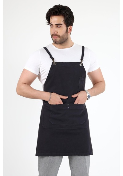Barista Askılı Önlük Çift Cepli - Füme-12774 Füme