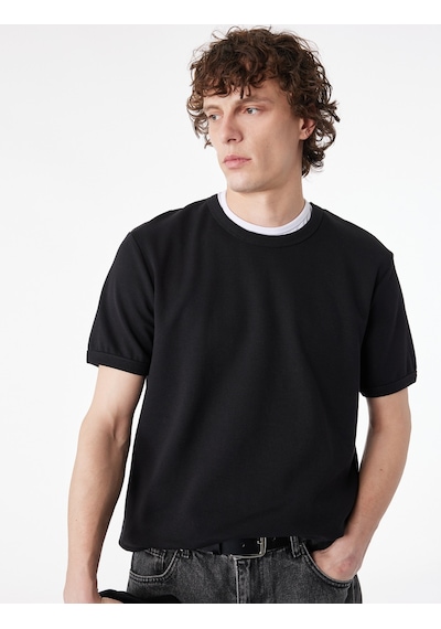 Koton Kısa Kollu Biyeli Pamuklu Tok Kumaş Bisiklet Yaka Slim Fit Tişört Siyah 6sam10278mk