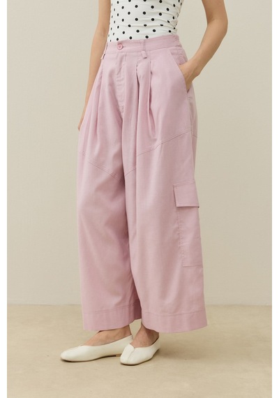Molene Pembe Kargo Cepli Crop Keten Pantolon