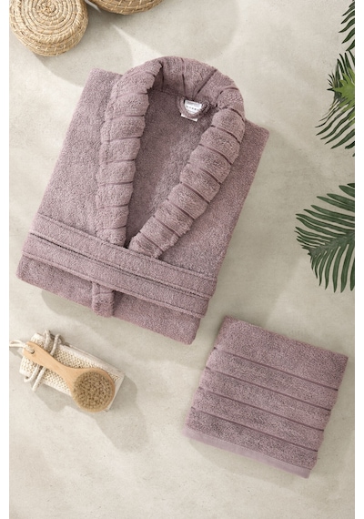 Mira Home Soft Elegance Banyo Tek Kişilik Bornoz Takımı Pamuklu Mürdüm