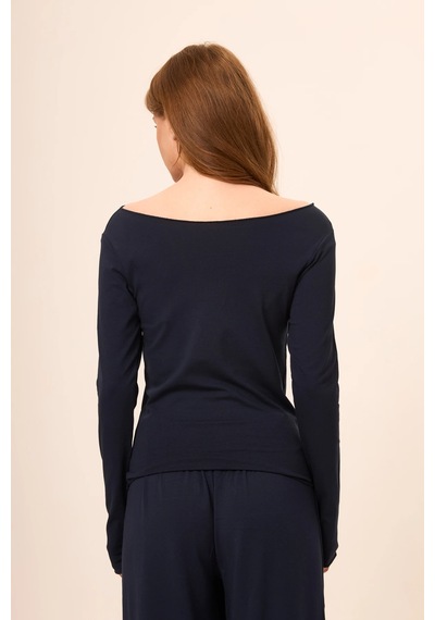 Zoor Ultra Soft Penye Modal Kayık Yaka Bluz Laci Vert