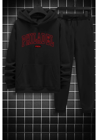 Uyguntarz Unisex Philadelphia Baskılı Eşofman Takımı Siyah