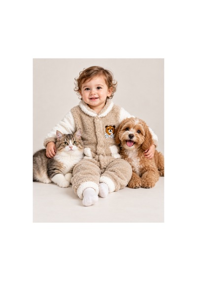 Messlife Ayıcık Detaylı Peluş Bebek Tulum Bej - 931108212 Bej