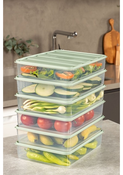 Vienev 6lı 3,5 Litre Buzdolabı Dondurucu Organizer Mikrodalga Ve Difrize Uygun Saklama Kabı Mint