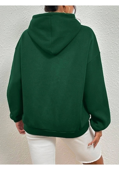 Los Angeles Minimal Sweatshirt - Yeşil Baskılı Oversize Kapüşonlu Yeşil