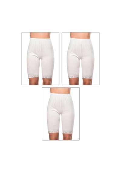 Özkan Underwear Özkan 0114 3'lü Paket Kadın %100 Pamuklu Ağlı Model Ribana Esnek Rahat Kalıp Yumuşak Paçalı Diz Üstü Kısa Tayt Beyaz