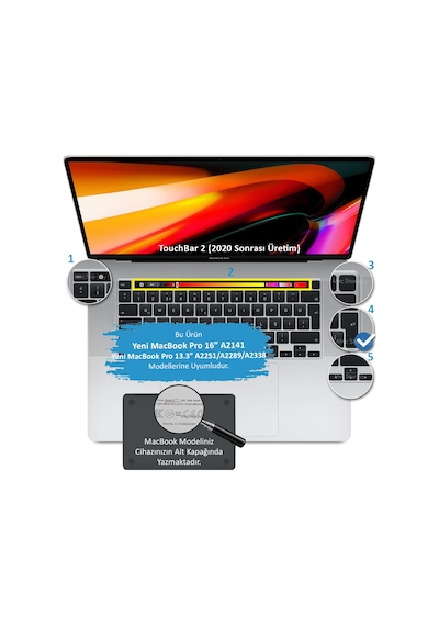 Apple Uyumlu MacBook Pro TouchBar Klavye Koruyucu 13inc 16inc Türkçe Baskılı