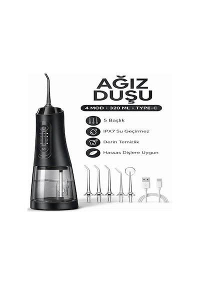 Şarjlı Ağız Duşu, 320 Ml Su Hazneli, 4 Modlu Oral Irrigator, 5 Başlıklı, Type-c Şarjlı, Ipx7 Su Geçirmez, Taşınabilir Diş Arası Temizleme Cihazı, Siyah Şarjlı Ağız Duşu, 320 Ml Su Hazneli, 4 Modlu Oral Irrigator, 5 Başlıklı, Type-c Şarjlı, Ipx7 Su Geçirmez, Taşınabilir Diş Arası Temizleme Cihazı, Siyah