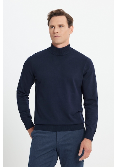 AC&Co / Altınyıldız Classics Erkek Lacı Standart Fit Normal Kesim Yarım Balıkçı Yaka  Triko Kazak Lacivert