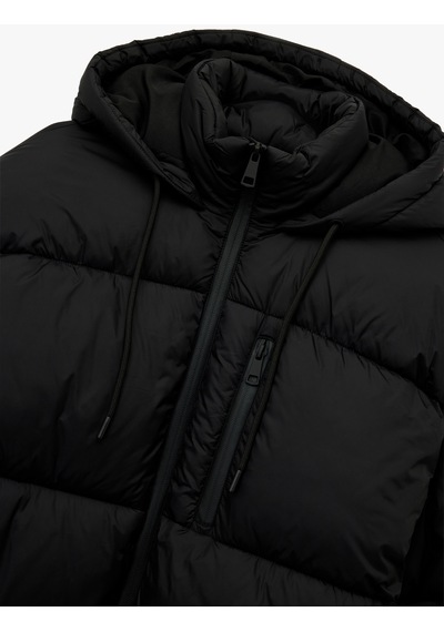 Koton Uzun Kollu Fermuarlı Kapüşonlu Anorak Oversize Şişme Mont Siyah 6wak00157ew Siyah