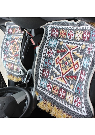 Pratik Oto Koltuk Kilim Seti 3 Parça Makine Dokuma Akrilik & Polyester Saçaklı - Gri