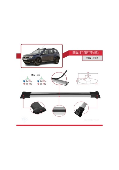 Renault Duster Hs 2014-2017 Arası İle Uyumlu Fly Model Ara Atkı Tavan Barı Gri 3 Adet Bar