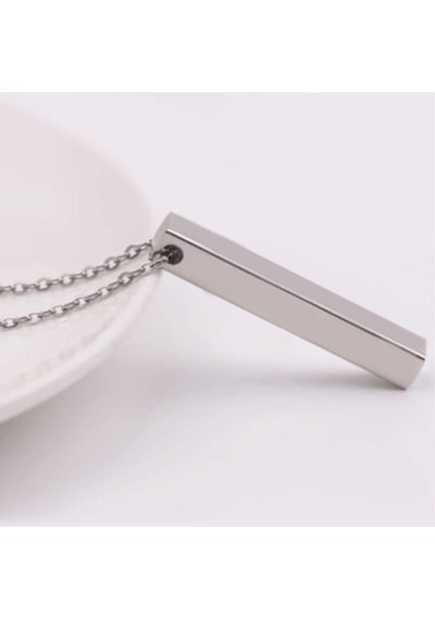 Unisex Gümüş Kaplamalı Çubuk Uzun Bar Dikdörtgen Kolye 70 Cm Gümüş