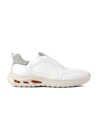 Erkek Beyaz Bağcıklı Kalın Tabanlı Deri Sneaker