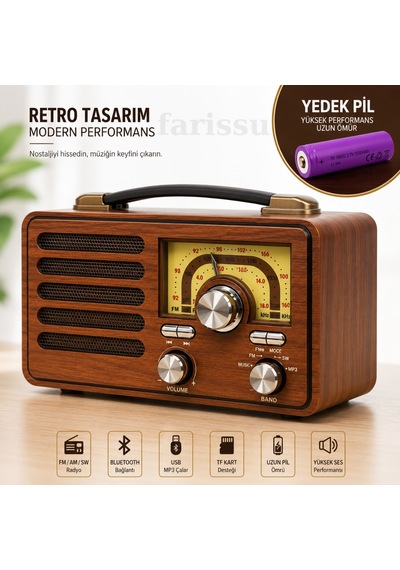 Everton Nostaljik Retro Tasarım Bluetooth Hoparlör Ve Radyo Rt-755 Yedek Pili