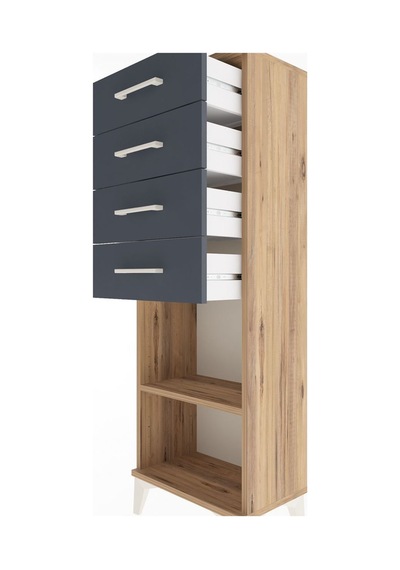 Arges Dolap Tek Raflı 4 Çekmeceli 44x30x134 Çam-antrasit Atlas Çam