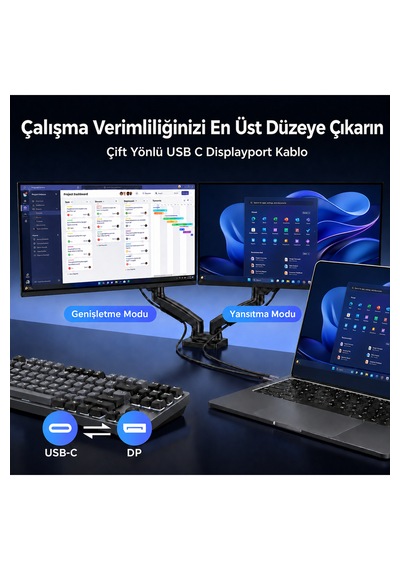 Usb-c To Displayport Çift Yönlü Kablo, 48gbps 8k 60hz 4k 240hz Hdcp Hdr, Dex Mode - 2 Metre