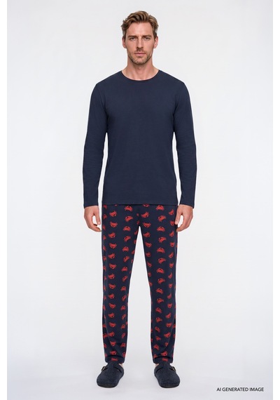 Ac&Co / Altınyıldız Classics Erkek Lacı 2'li Yumuşak Dokulu %100 Pamuk Standart Fit Bisiklet Yaka Desenli Pijama Takımı