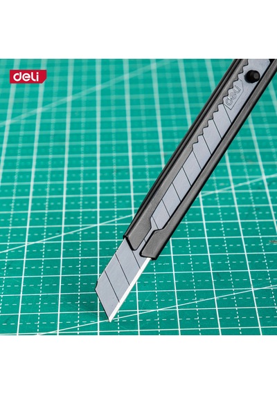Delı Profesyonel Plastik Gövdeli Kırılabilir Maket Bıçağı 9mm Sk5 Sarı Kendinden Kilitli