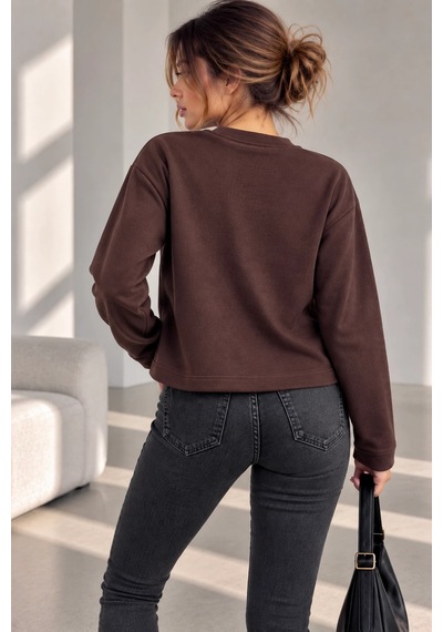 Bb Butik Basic Ön Dikiş Detaylı Basic Sweatshirt Günlük Rahat Kesim My3535 Kahverengi