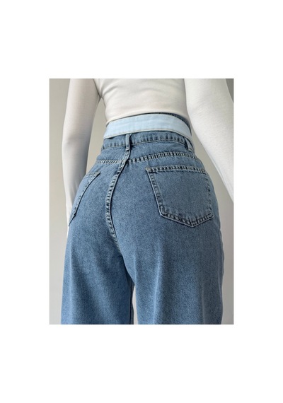 Blue Marlın Kemer Yakalı Tam Kalıp Bol Paça Jeans Buz Kar